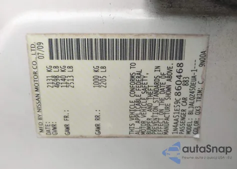 2009 Nissan Maxima 3.5 S from USA, damaged, VIN 1N4AA51E59C860468